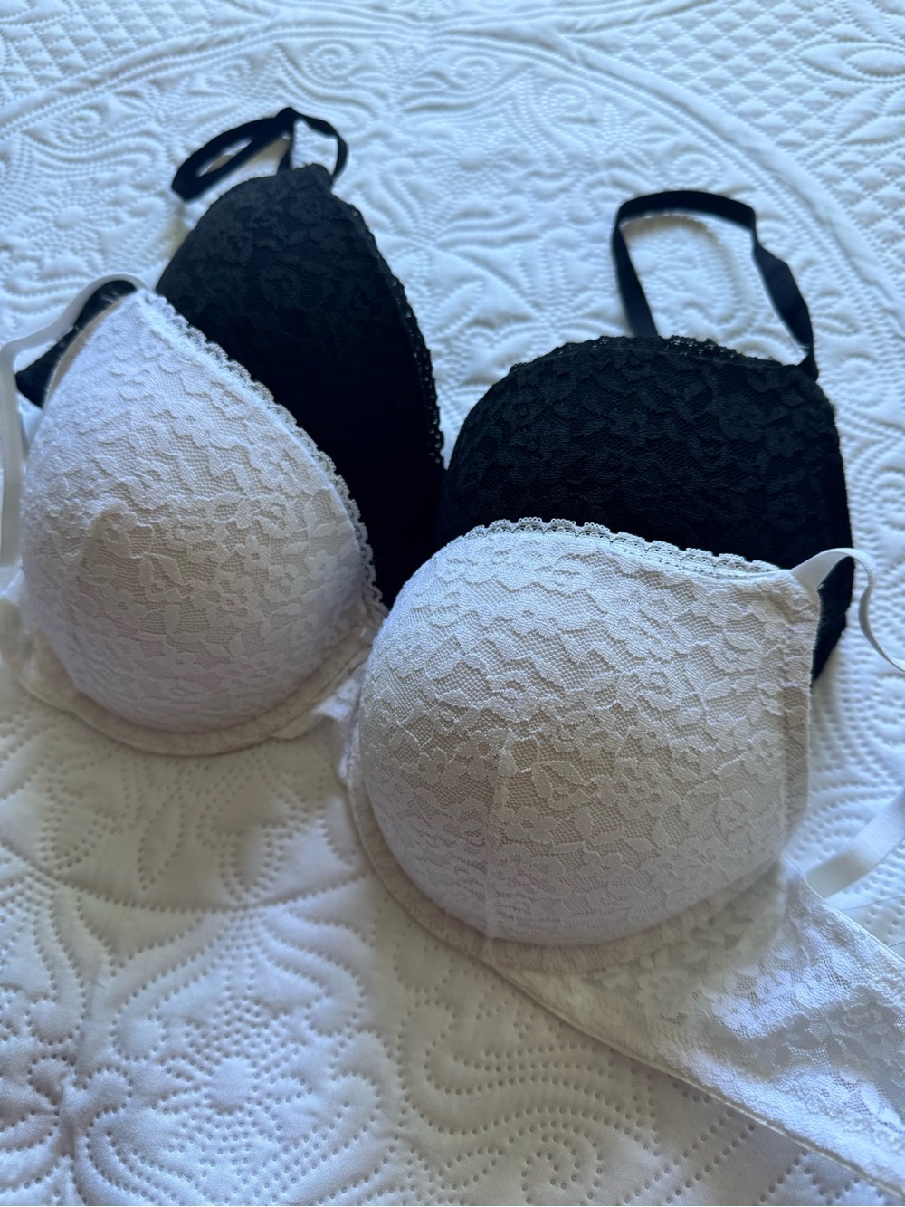 Lace Push-Up Bra Duo — Black & White 36C
